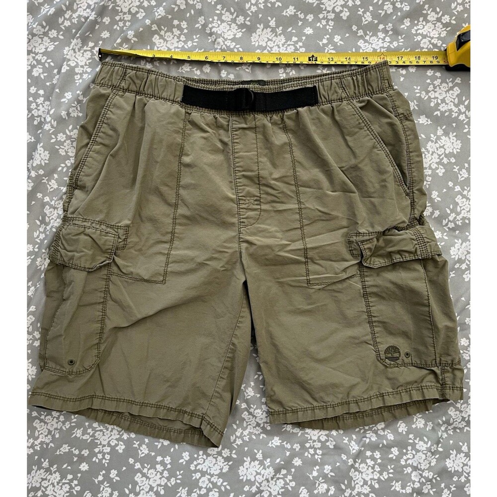 Timberland Mens Belted Hiking Cargo Shorts Cotton Nylon Khaki Green Size L